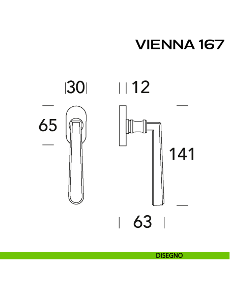 Maniglia martellina DK per finestra Vienna 167 Reguitti disegno
