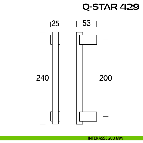 Maniglione per porta Q-Star 429 Reguitti senza rosette interasse 200