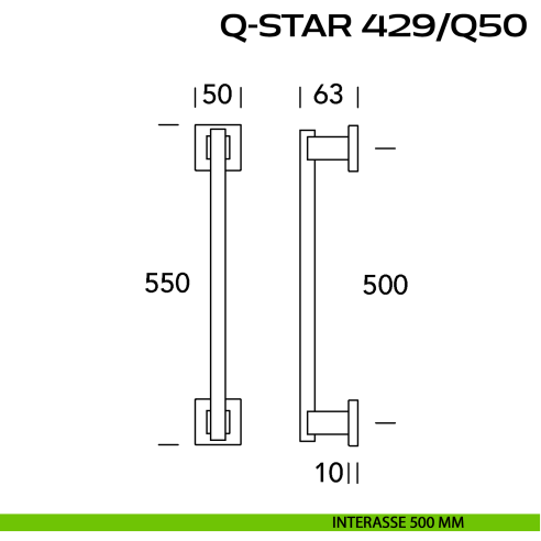 Maniglione per porta Q-Star 429 Reguitti singolo con rosette interasse 500