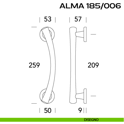 Maniglione per porta 185-006 Alma Reguitti singolo rosette tonde disegno