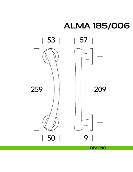 Maniglione per porta 185-006 Alma Reguitti singolo rosette tonde disegno