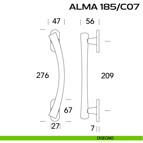 Maniglione per porta Alma 185 Reguitti singolo rosette ovali disegno