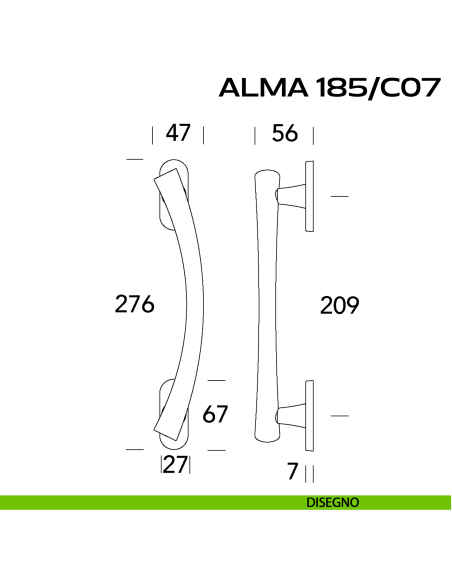 Maniglione per porta Alma 185 Reguitti singolo rosette ovali disegno