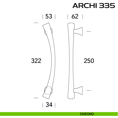 Maniglione per porta Archi 335 Reguitti singolo senza rosette disegno