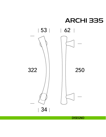 Maniglione per porta Archi 335 Reguitti singolo senza rosette disegno