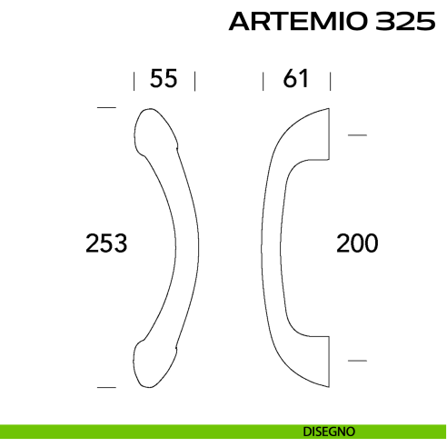 Maniglione per porta Artemio 325 Reguitti singolo senza rosette disegno