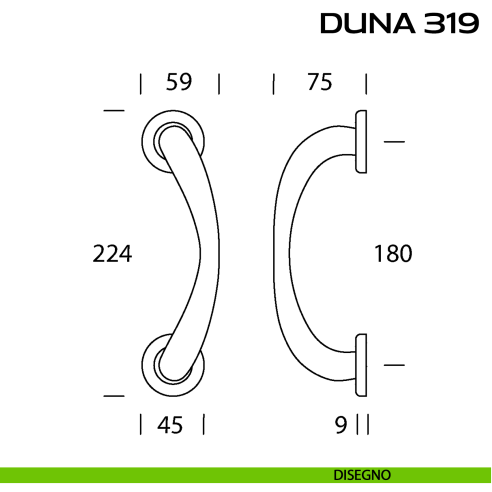 Maniglione per porta Duna 319 Reguitti singolo rosette ad avvitare