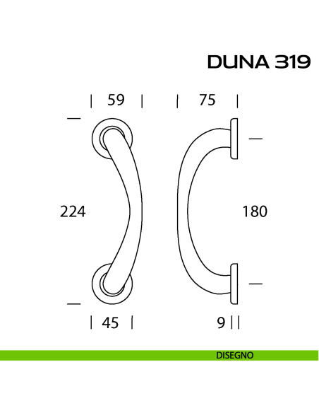 Maniglione per porta Duna 319 Reguitti singolo rosette ad avvitare