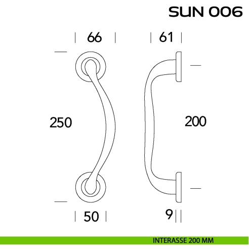 Maniglione per porta Sun 320-330 Reguitti singolo interasse 200