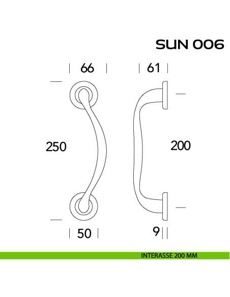 Maniglione per porta Sun 320-330 Reguitti singolo interasse 200