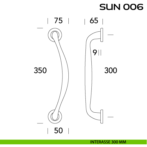 Maniglione per porta Sun 320-330 Reguitti singolo interasse 300