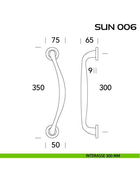 Maniglione per porta Sun 320-330 Reguitti singolo interasse 300