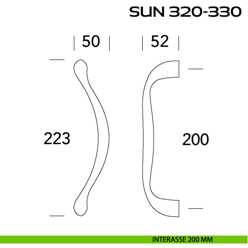 Maniglione per porta Sun 320-330 Reguitti singolo senza rosette interasse 200