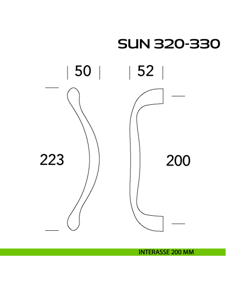 Maniglione per porta Sun 320-330 Reguitti singolo senza rosette interasse 200