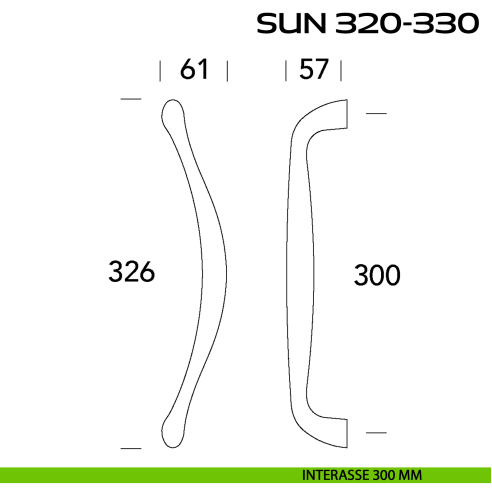 Maniglione per porta Sun 320-330 Reguitti singolo senza rosette interasse 300