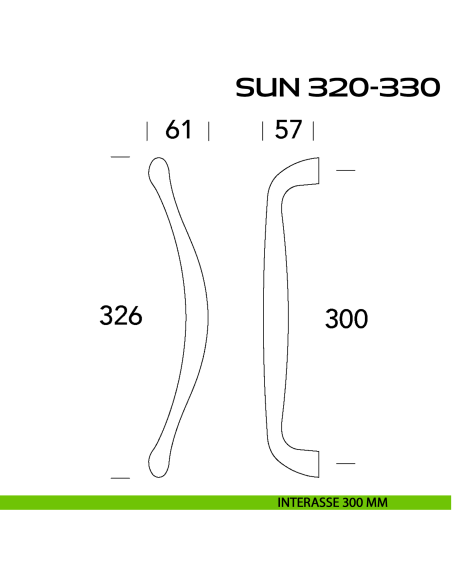 Maniglione per porta Sun 320-330 Reguitti singolo senza rosette interasse 300