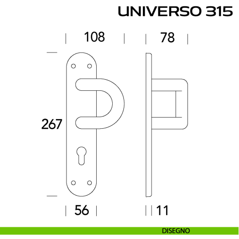 Maniglione per porta Universo 315 Reguitti con placca yale disegno