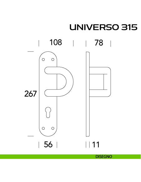 Maniglione per porta Universo 315 Reguitti con placca yale disegno