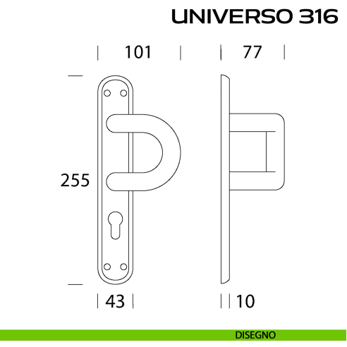 Maniglione con placca yale per porta Universo 316 Reguitti disegno