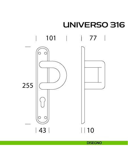 Maniglione con placca yale per porta Universo 316 Reguitti disegno