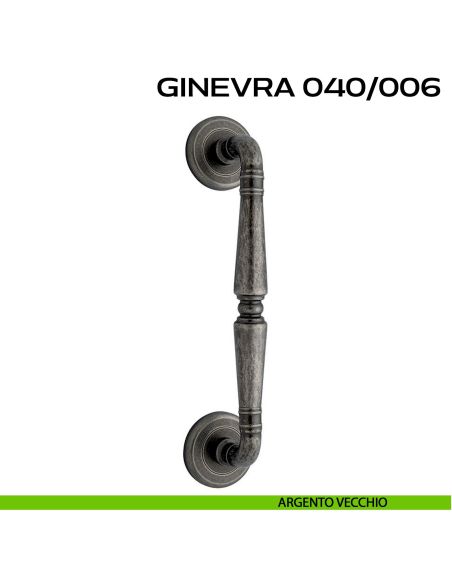 Maniglione per porta Ginevra 040 Reguitti singolo rosette ad avvitare argento