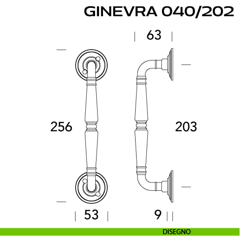 Maniglione per porta Ginevra 040 Reguitti singolo con viti a vista disegno