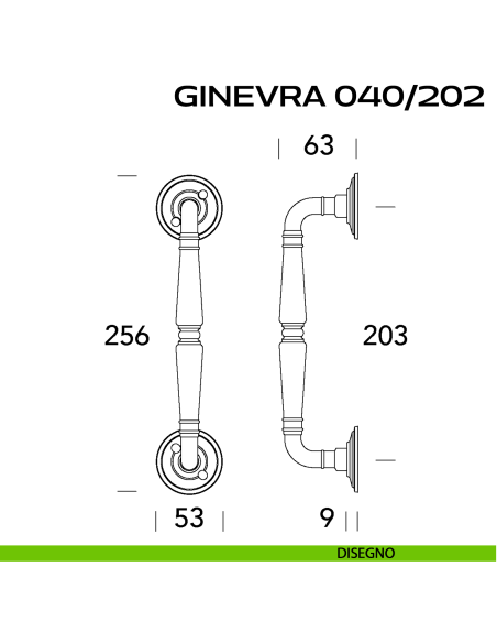Maniglione per porta Ginevra 040 Reguitti singolo con viti a vista disegno