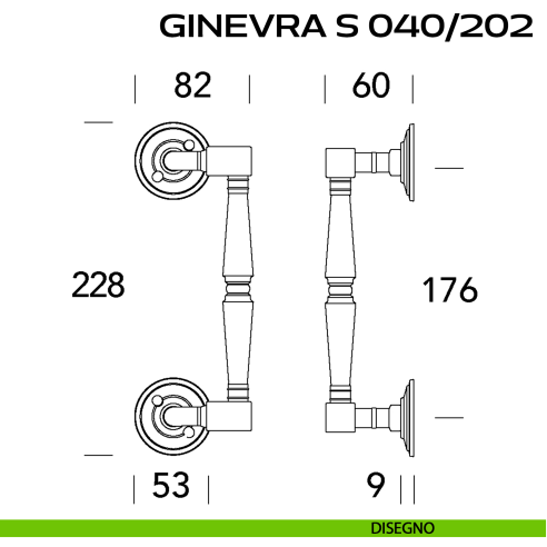 Maniglione per porta Ginevra S 040 Reguitti zancato con viti a vista disegno