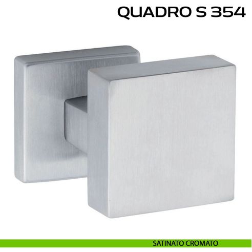 Pomolo per porta fisso Quadro S 354 Reguitti con rosetta quadrata satinato