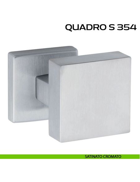 Pomolo per porta fisso Quadro S 354 Reguitti con rosetta quadrata satinato