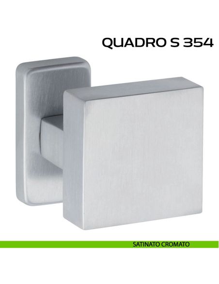 Pomolo per porta fisso Quadro S 354 Reguitti con rosetta rettangolare satinato