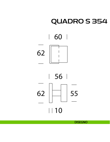 Pomolo per porta fisso Quadro S 354 Reguitti con rosetta rettangolare disegno