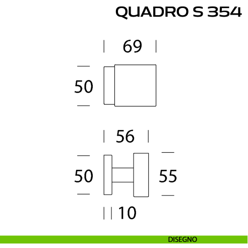Pomolo per porta girevole Quadro S 354 Reguitti con rosetta quadrata disegno