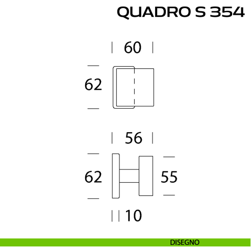 Pomolo per porta girevole Quadro S 354 Reguitti con rosetta rettangolare disegno