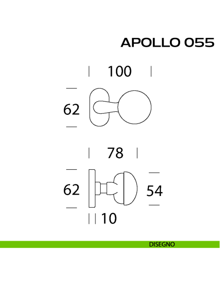 Pomolo per porta girevole Apollo 055 Reguitti con rosetta ovale disegno