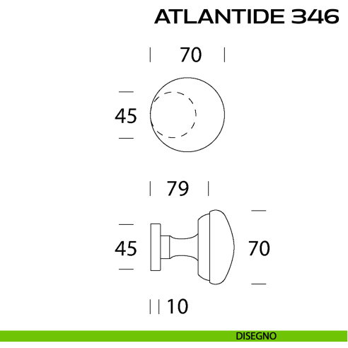 Pomolo per porta fisso Atlantide 346 Reguitti con rosetta tonda