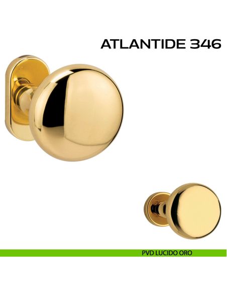 Pomolo per porta fisso Atlantide 346 Reguitti con rosetta ovale pvd oro
