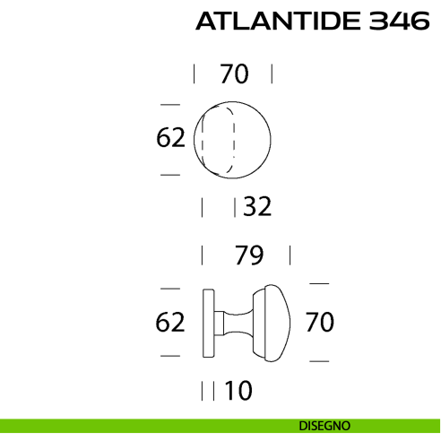 Pomolo per porta fisso Atlantide 346 Reguitti con rosetta ovale disegno