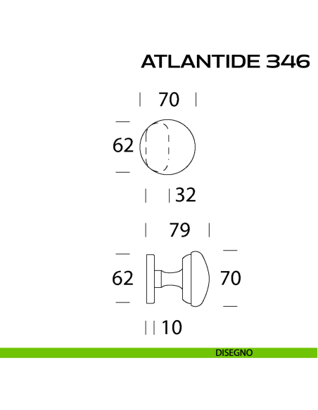 Pomolo per porta fisso Atlantide 346 Reguitti con rosetta ovale disegno