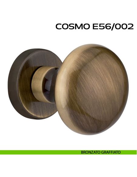 Pomolo per porta fisso Cosmo E56 Reguitti diametro 55 mm rosetta tonda a pressione bronzato