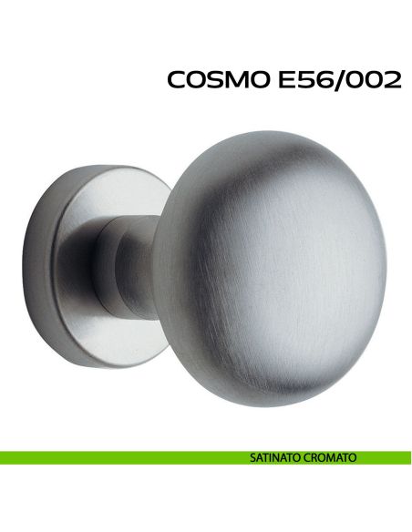 Pomolo per porta fisso Cosmo E56 Reguitti diametro 55 mm rosetta tonda a pressione satinato