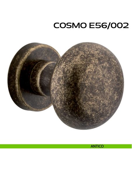 Pomolo per porta fisso Cosmo E56 Reguitti diametro 55 mm rosetta tonda a pressione antico