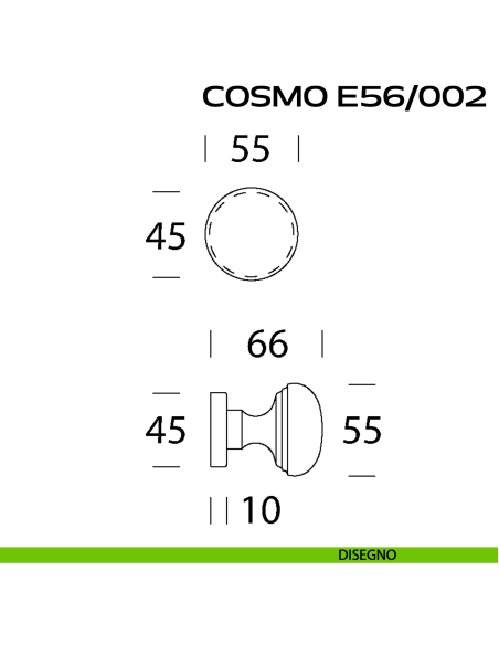 Pomolo per porta fisso Cosmo E56 Reguitti diametro 55 mm rosetta tonda a pressione disegno
