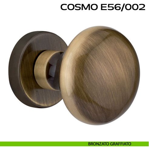 Pomolo per porta girevole Cosmo E56 Reguitti con rosetta tonda a pressione bronzato