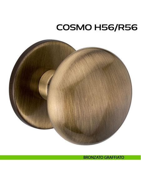 Pomolo per porta fisso Cosmo H56 Reguitti con rosetta diametro 71 mm bronzato