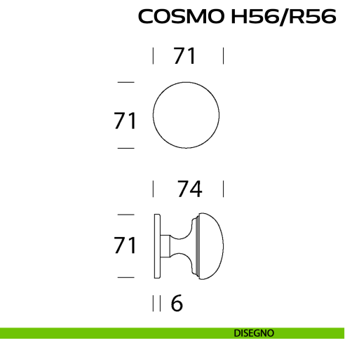Pomolo per porta fisso Cosmo H56 Reguitti con rosetta diametro 71 mm disegno