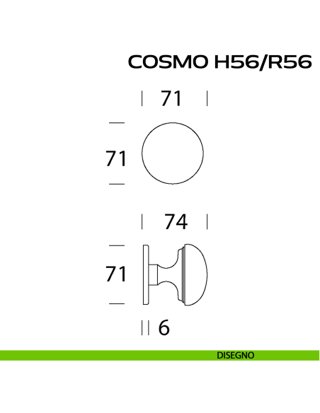 Pomolo per porta fisso Cosmo H56 Reguitti con rosetta diametro 71 mm disegno