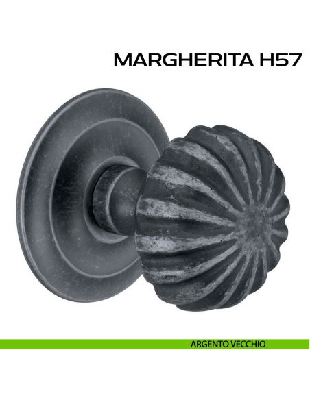 Pomolo per porta fisso Margherita H57 Reguitti diametro 75 mm con rosetta diametro 73 mm argento