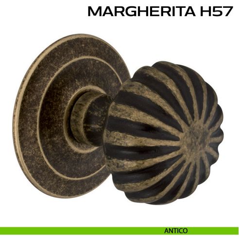 Pomolo per porta fisso Margherita H57 Reguitti diametro 75 mm con rosetta diametro 73 mm antico