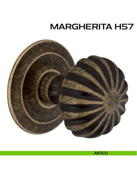 Pomolo per porta fisso Margherita H57 Reguitti diametro 75 mm con rosetta diametro 73 mm antico